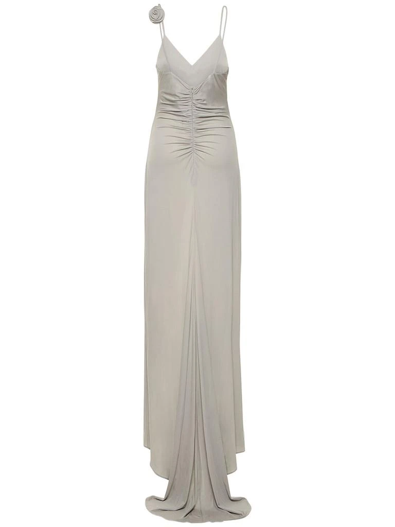 MAGDA BUTRYM Ruched Jersey Long Slip Dress W/roses 4