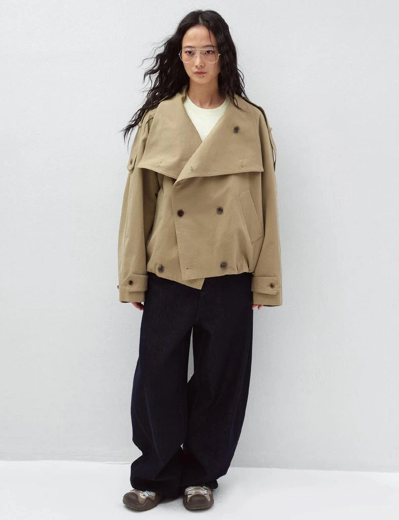 Pixie Market Khaki Cropped Funnel Neck Trench Jacket-PREORDER 3