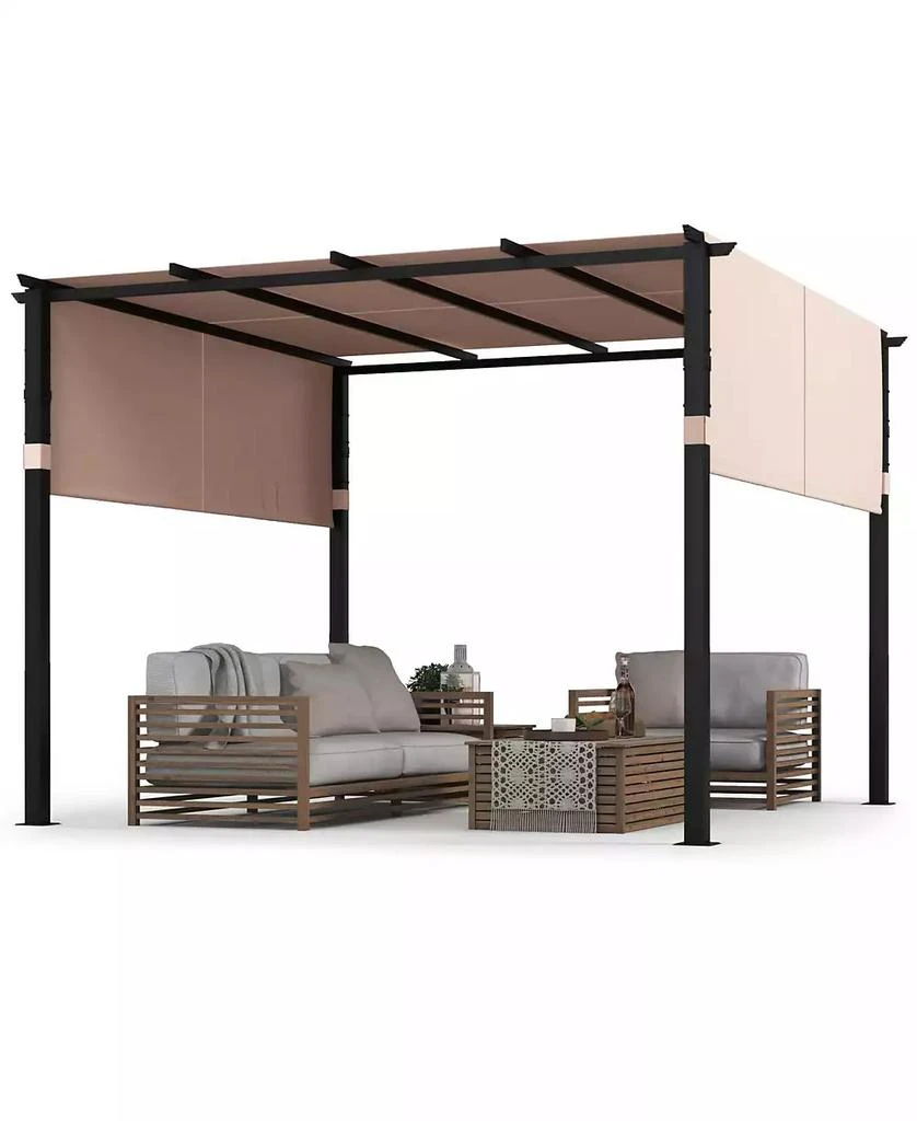 Mecale 10 x 10 ft Flat Top Pergola with Retractable Canopy for Garden Pool Porch and Backyard