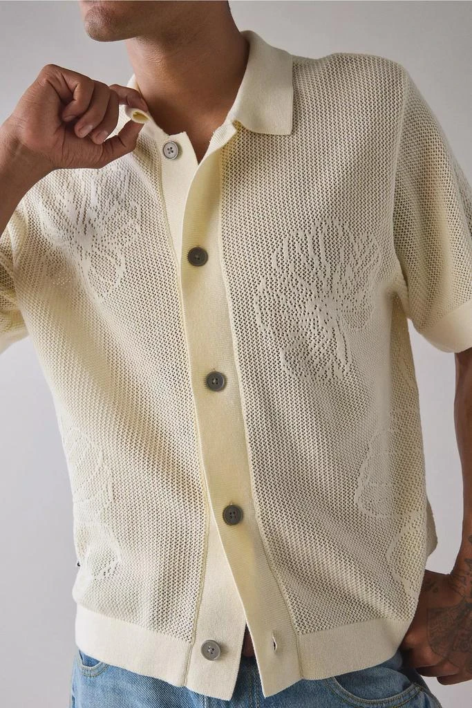 Obey OBEY UO Exclusive Floral Open Knit Short Sleeve Polo Sweater 4