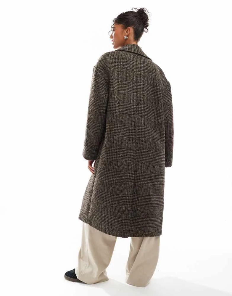 Bershka Bershka slouchy tailored coat in brown check 2