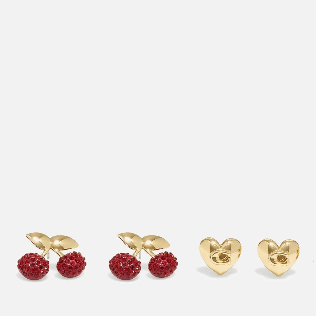 Coach Coach Cherry Heart Gold-Tone Stud Earrings Set 3