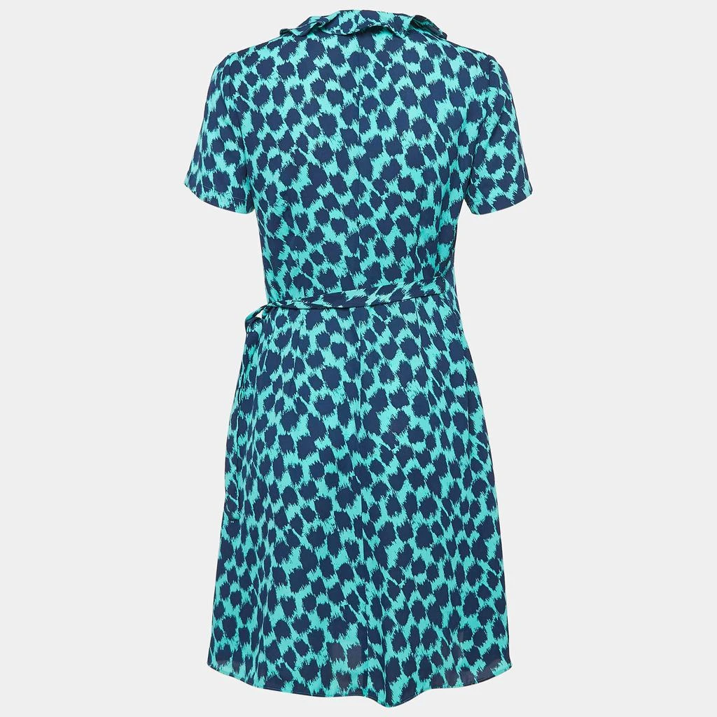Diane von Furstenberg Diane Von Furstenberg Teal Blue Leopard Print Crepe Wrap Dress S 2