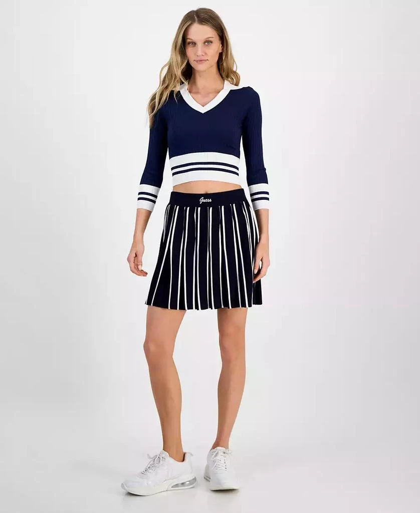 GUESS Women's Sydney Contrast-Stripe Polo Sweater 2