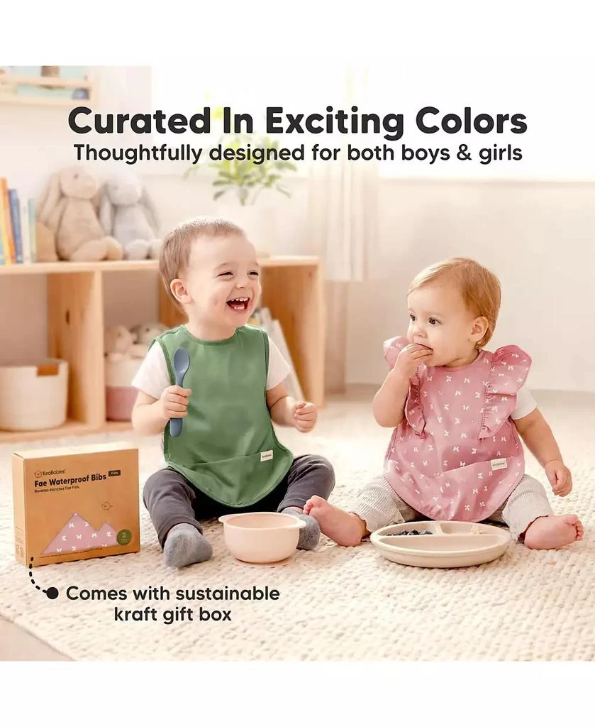 KeaBabies 2-Pack Fae Waterproof Bibs for Baby Girl, Boy - Large Baby Bibs for Eating, Infant Feeding Essentials, Lightweight, Cute 8