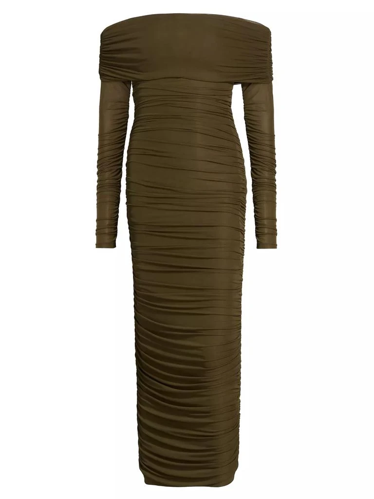 Ronny Kobo Varonica Ruched Off-The-Shoulder Midi-Dress 1