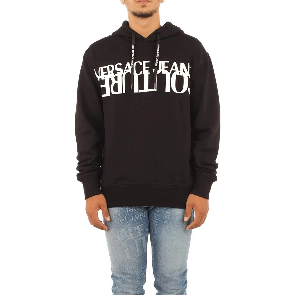 Versace Men's Black White Logo Hooded Sweatshirt,Black color 1