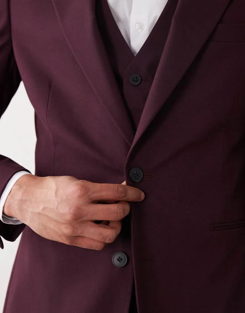 ASOS ASOS DESIGN skinny suit jacket in burgundy 4