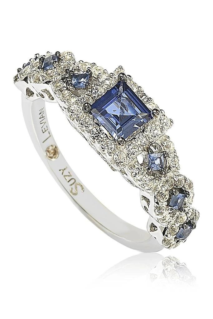 Suzy Levian Sterling Silver Asscher-Cut Sapphire & CZ Engagement Ring 1
