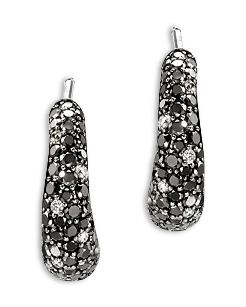 JOHN HARDY Sterling Silver Surf Diamond Pavé Black Sand Cuff Hoop Earrings 1