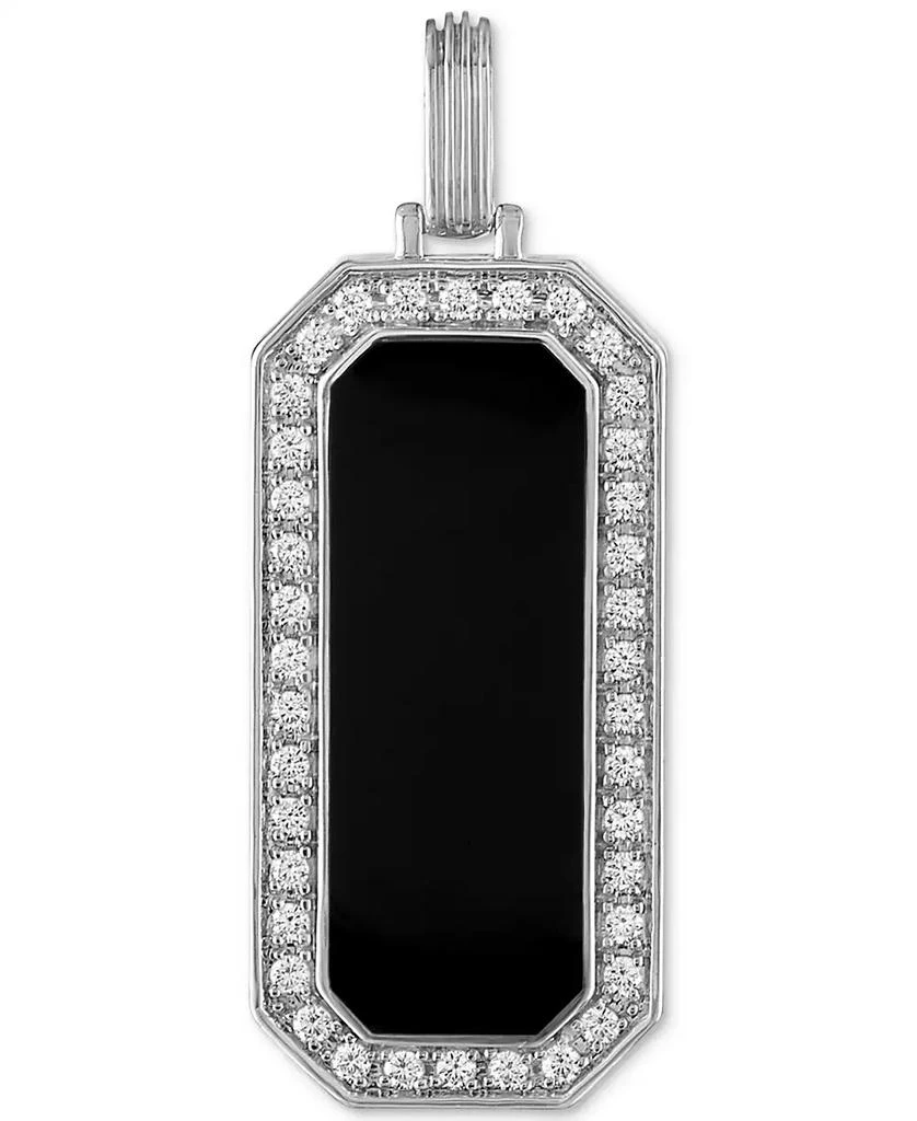 Esquire Men's Jewelry Black Ceramic & Cubic Zirconia Pendant in Sterling Silver, Created for Macy's 1