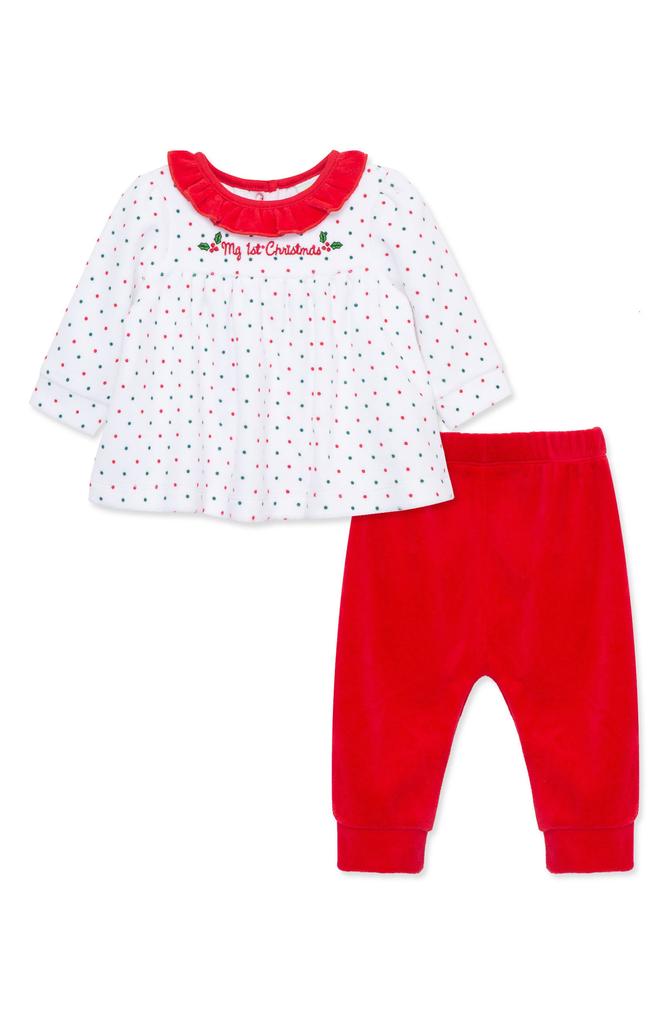 Little Me Holly First Christmas Velour Top & Joggers Set