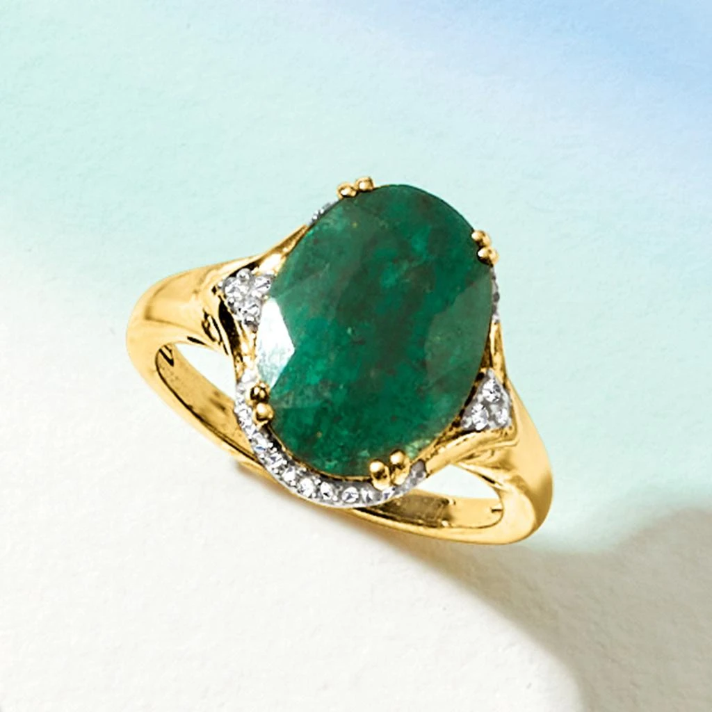 Ross-Simons Emerald Ring With Diamond Accents in 18kt Gold Over Sterling 4