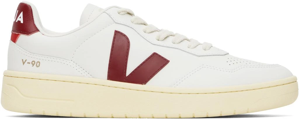 Veja White & Burgundy V-90 Leather Sneakers 1