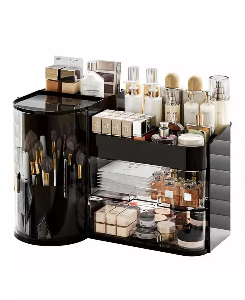 YIGII Elegant Makeup Organizer with Rotating Brush Holder 
Drawers for Vanity Storage