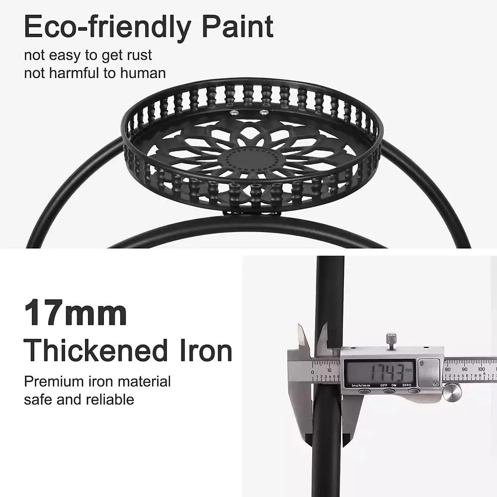 UNHO Metal 6 Pot Plant Stand Decorative Flower Pot Holder with Wheels For Indoor Outdoor 4