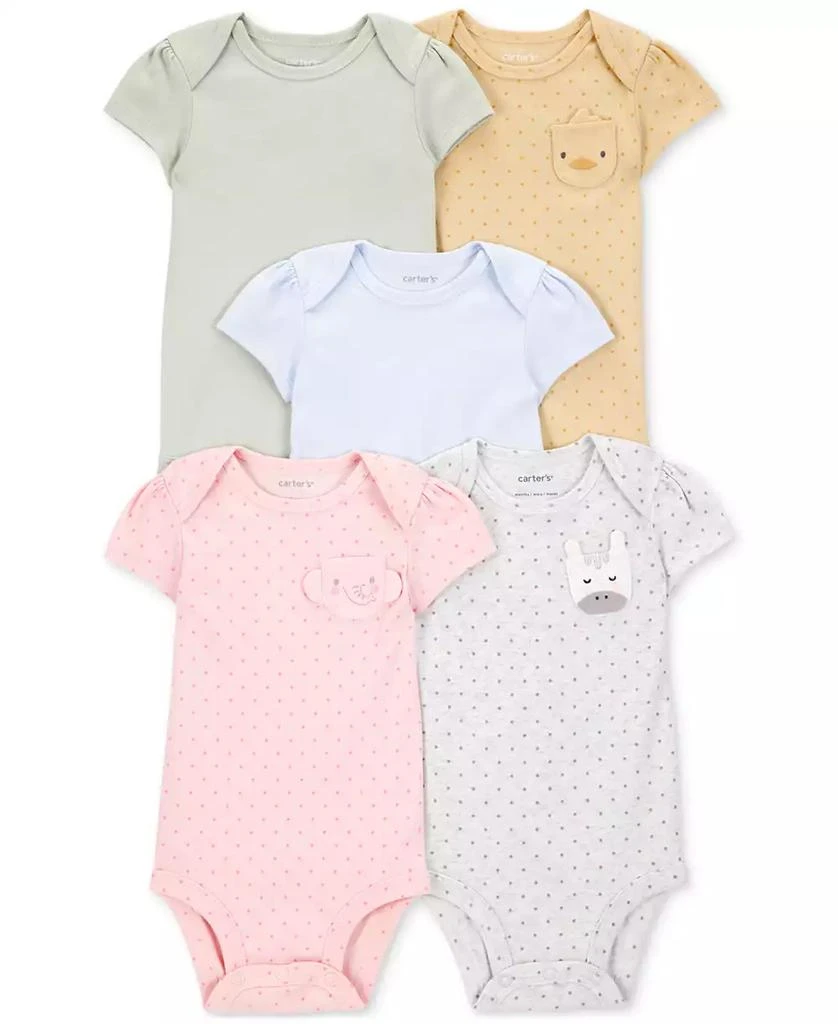 Carter's Baby Girl Printed Animal Short-Sleeve Bodysuits, 5 Pack