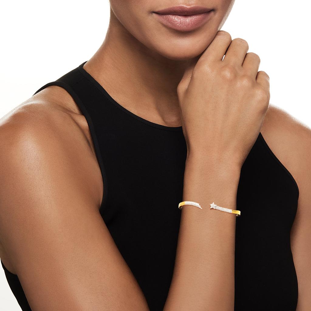 Ross-Simons Ross-Simons Diamond Star Bypass Bangle Bracelet in 18kt Gold Over Sterling