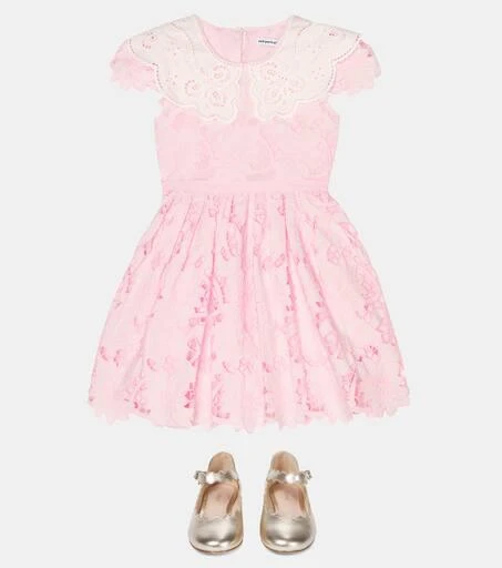 self-portrait - Pink Cotton Guipure Broderie Collar Dress - Age 10/12