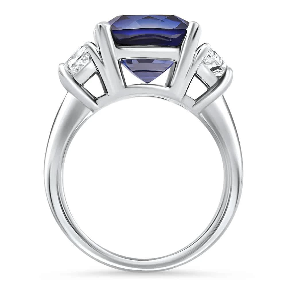 Pompeii3 8.50Ct TW Cushion Blue Sapphire 
Diamond 3-Stone Ring 14k White Gold Lab Grown 2