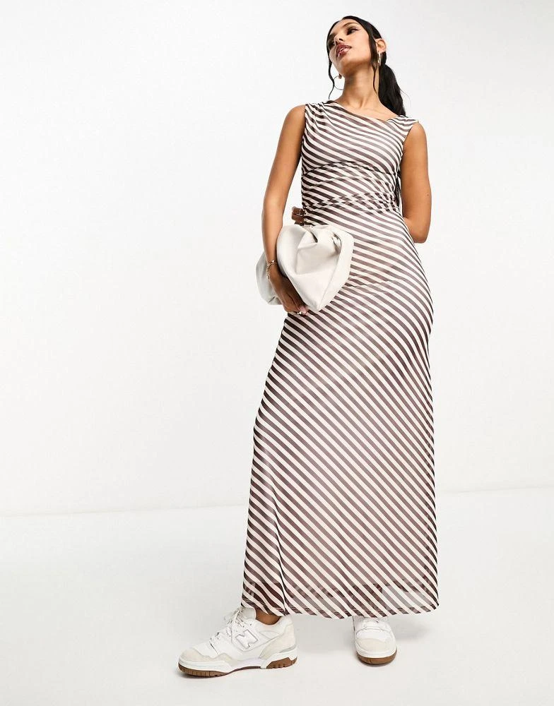 ASOS ASOS DESIGN twist shoulder detail midi dress in brown stripe 4