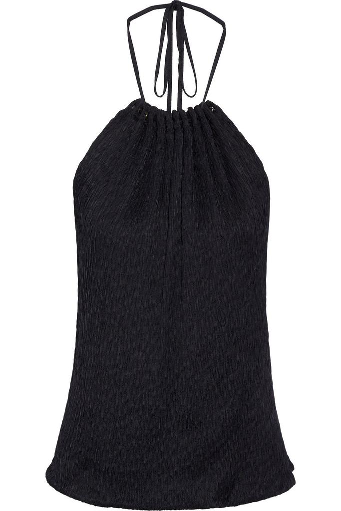 Jason Wu Gathered plissé satin-crepe halterneck top