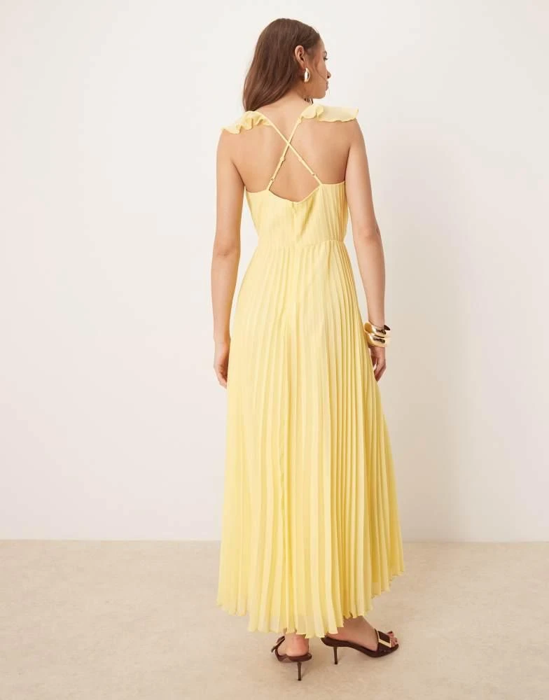 ASOS ASOS DESIGN frill wrap detail pleated midi dress in lemon yellow 4