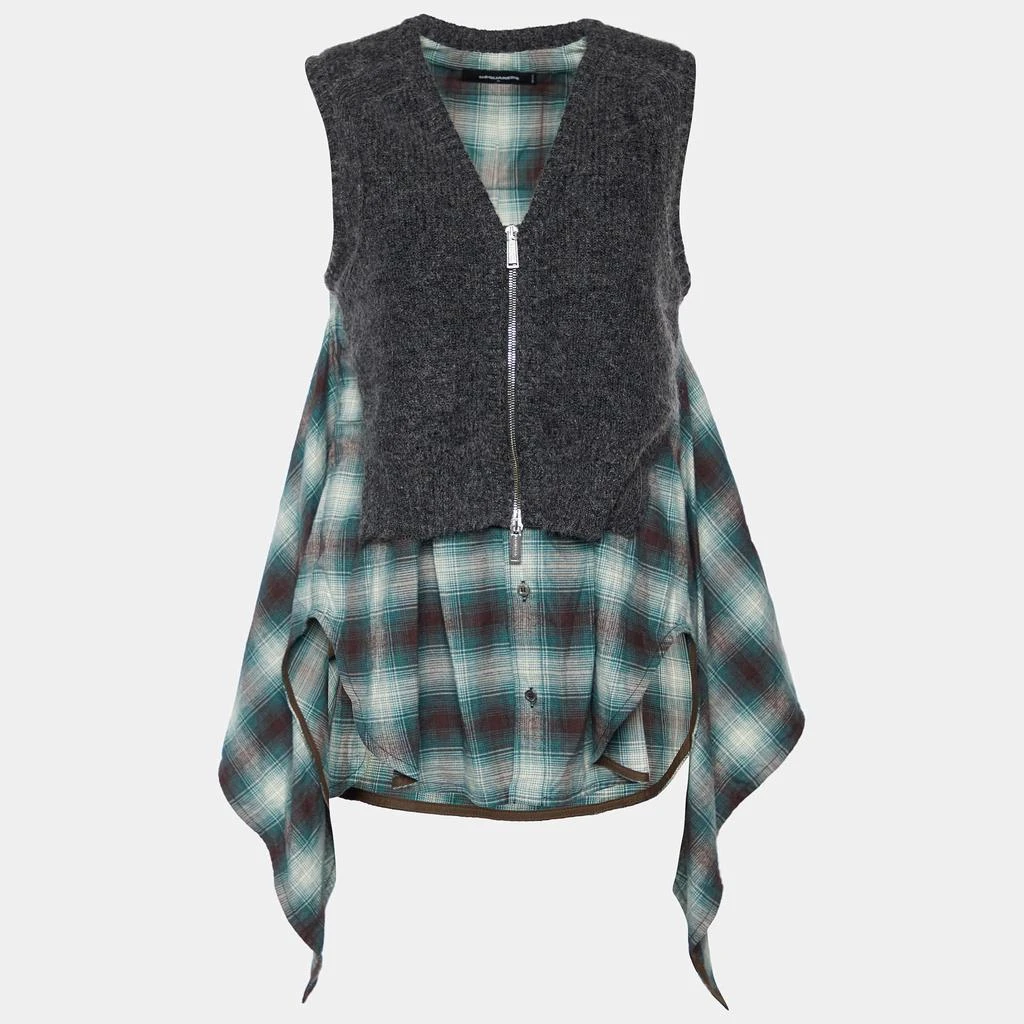 DSQUARED2 Dsquared2 Green Checkered Cotton & Knit Overlay Sleeveless Shirt S 1