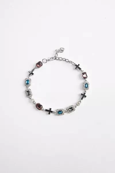Urban Outfitters Quinn Gem & Cross Charm Chain Bracelet 1
