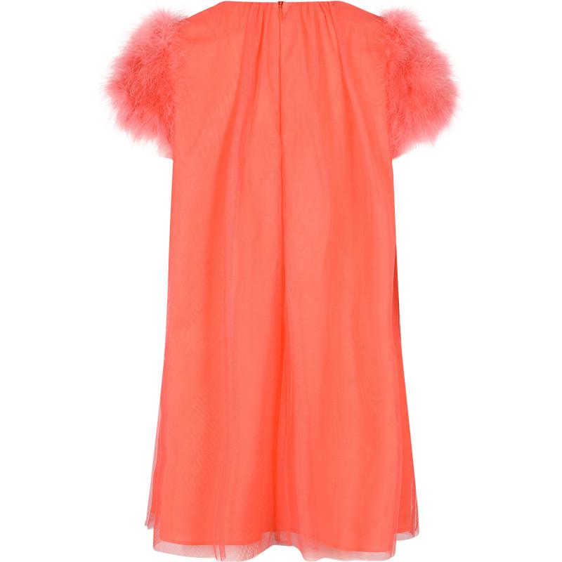 Charabia Feathers sleeves tulle dress in pink orange