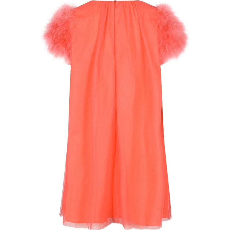 Charabia Feathers sleeves tulle dress in pink orange 2