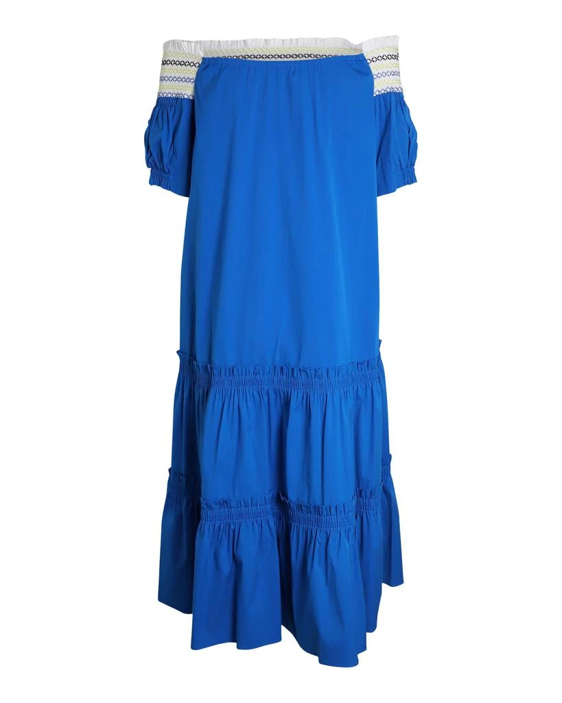 PETER PILOTTO Tiered Off-Shoulder Midi Dress in Blue Cotton 3