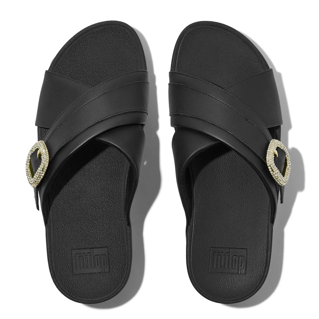 FitFlop Lulu Crystal-Buckle Leather Cross Slides 2
