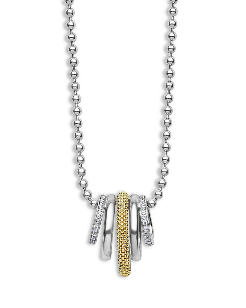 LAGOS Two Tone Caviar Lux Five Ring Pendant Necklace with Diamonds, 16-18" 1