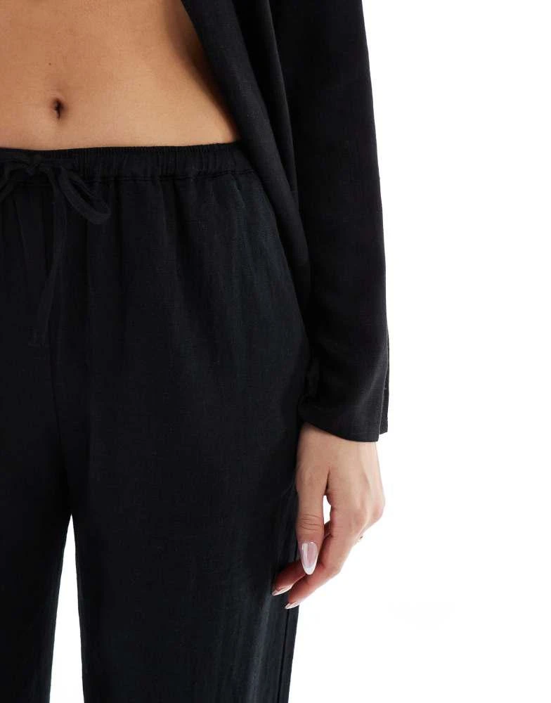 Pull&Bear Pull&Bear high waisted linen look trousers in black 5