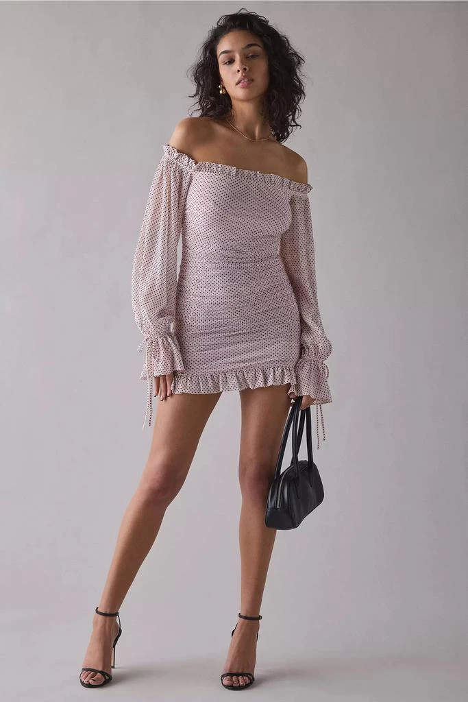 AFRM AFRM Claudia Mauve Pin Dot Off-The-Shoulder Ruched Mini Dress 6