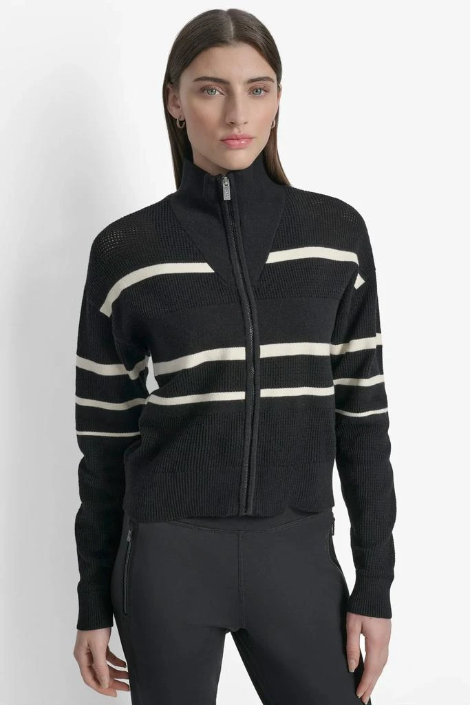 DKNY LOGO STRIPE OPEN-STITCH CARDIGAN JACKET 4