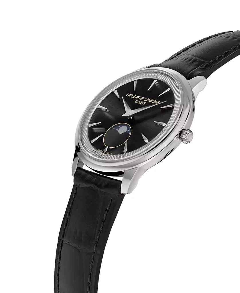 Frederique Constant Men's Swiss Moneta Moonphase Black Leather Strap Watch 37mm 2