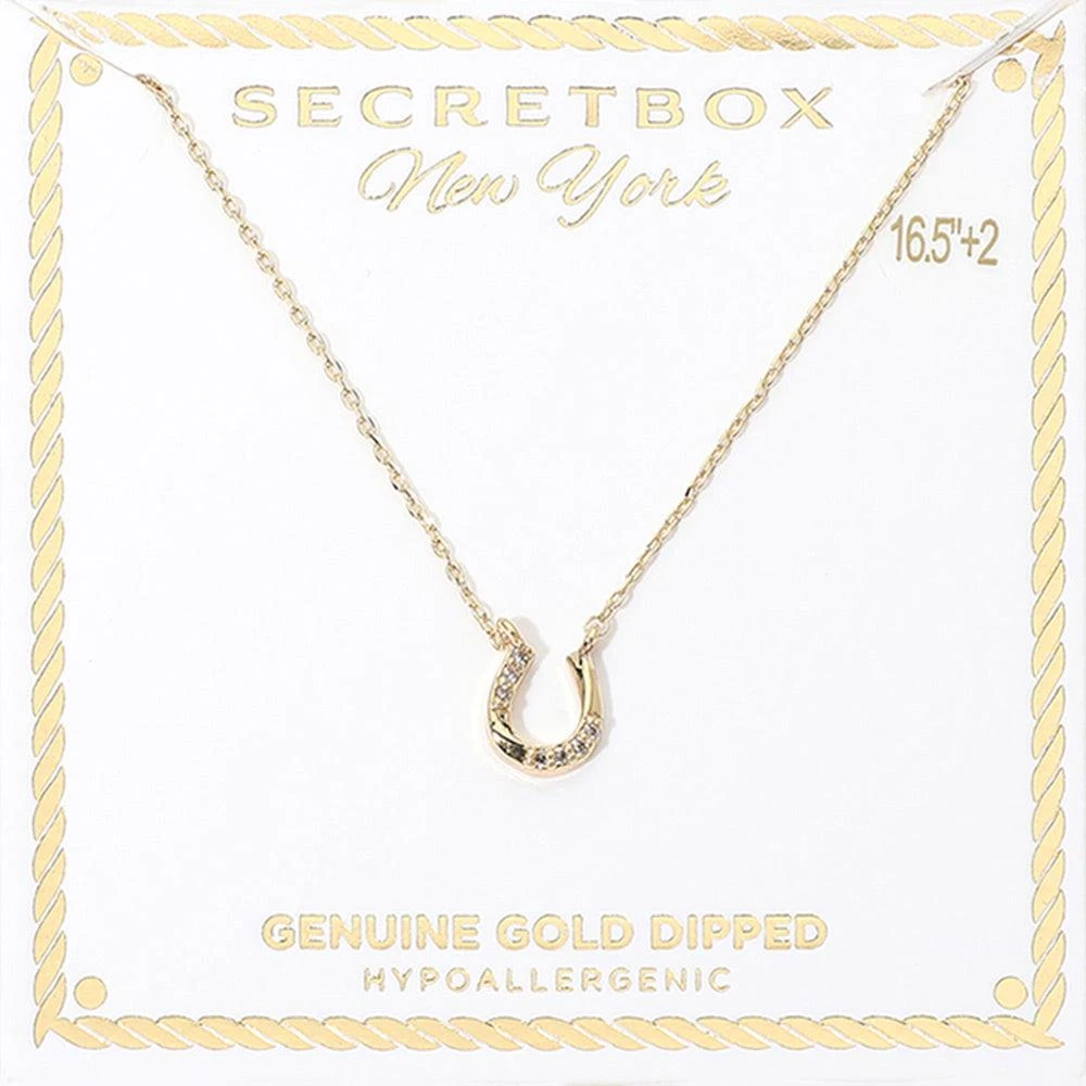 FASHNZFAB SECRET BOX_Genuine Gold Dipped Hypoallergenic Stone Pave Horseshoe Pendant Necklace