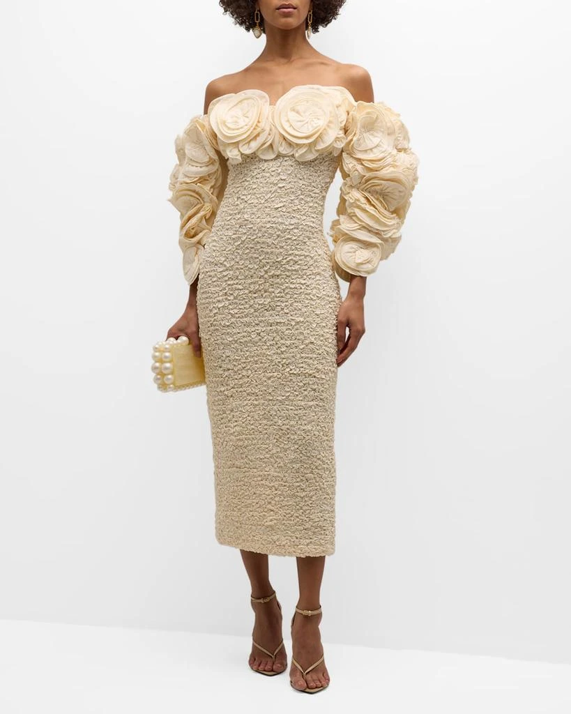 Mara Hoffman Luna Ruffle-Appliqué Smocked Bodycon Midi Dress 1