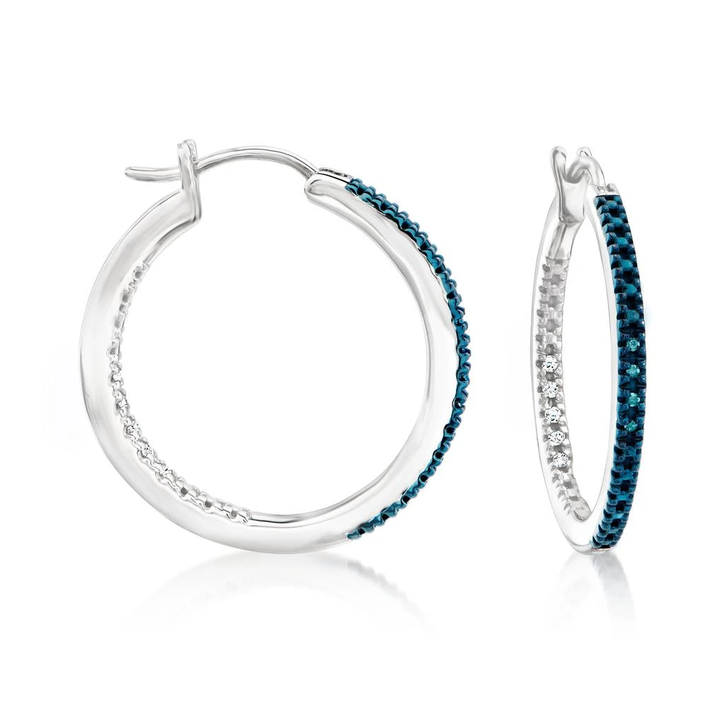 Ross-Simons White and Blue Diamond Inside-Outside Hoop Earrings in Sterling Silver 1