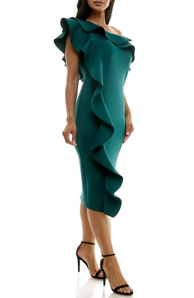 Nina Leonard Ruffle One-Shoulder Scuba Knit Sheath Dress 4