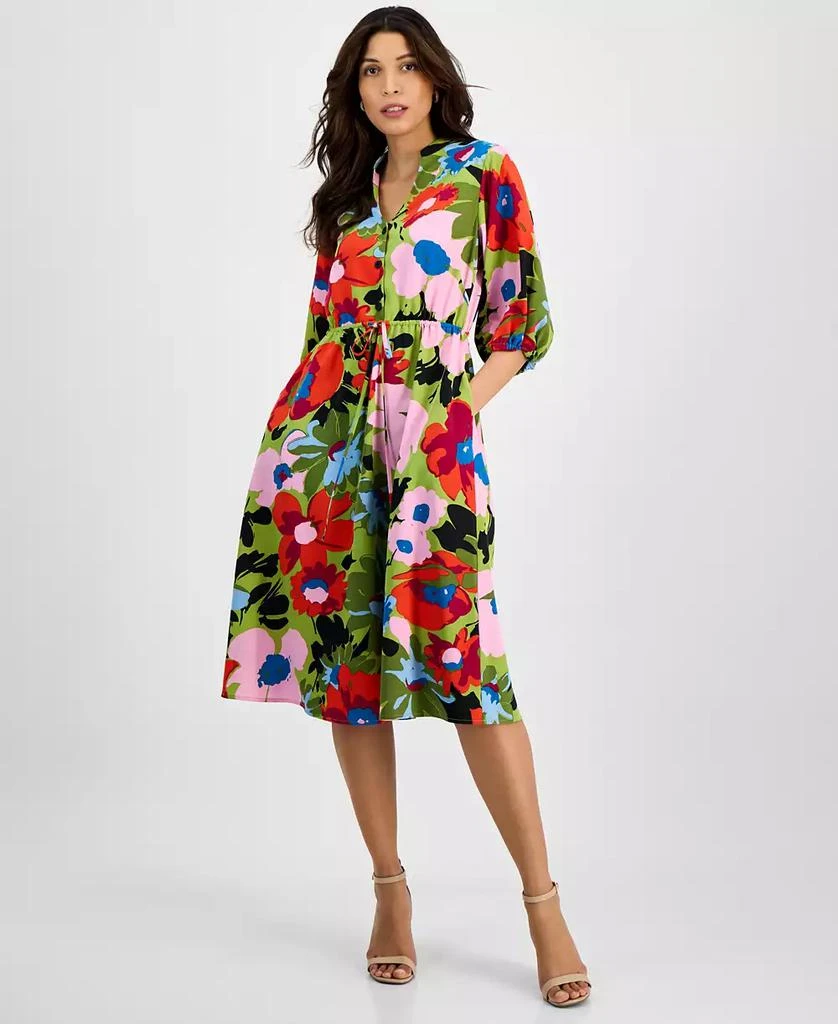Sandra Darren Women's Floral-Print Split-Neck Midi Dress 1