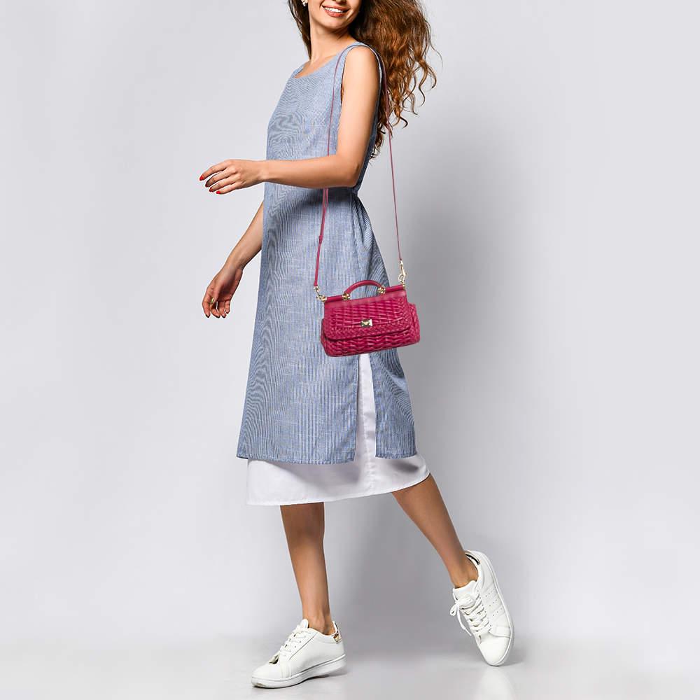 Dolce & Gabbana Dolce & Gabbana Fuchsia Leather Small Woven Sicily East West Top Handle Bag