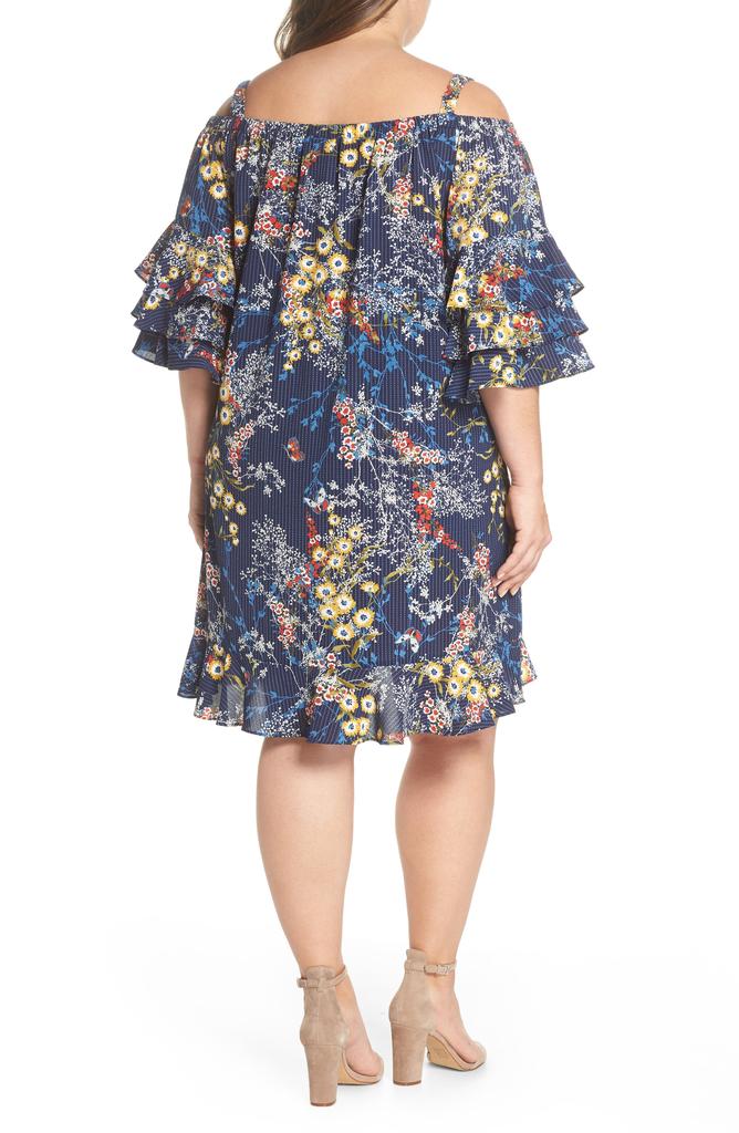 Gabby Skye Gabby Sky Floral Tiered Sleeve Off the Shoulder Dress