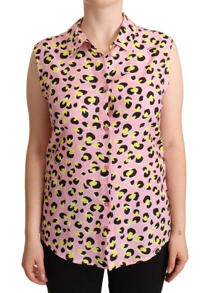 Love Moschino Love Moschino Pink Leopard Print Sleeveless Collared Polo Top 1