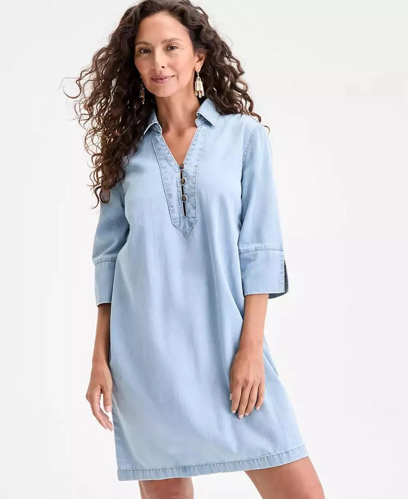 Style & Co Petite Cotton 3/4-Sleeve Popover Denim Dress, Exclusively at Macy's 2