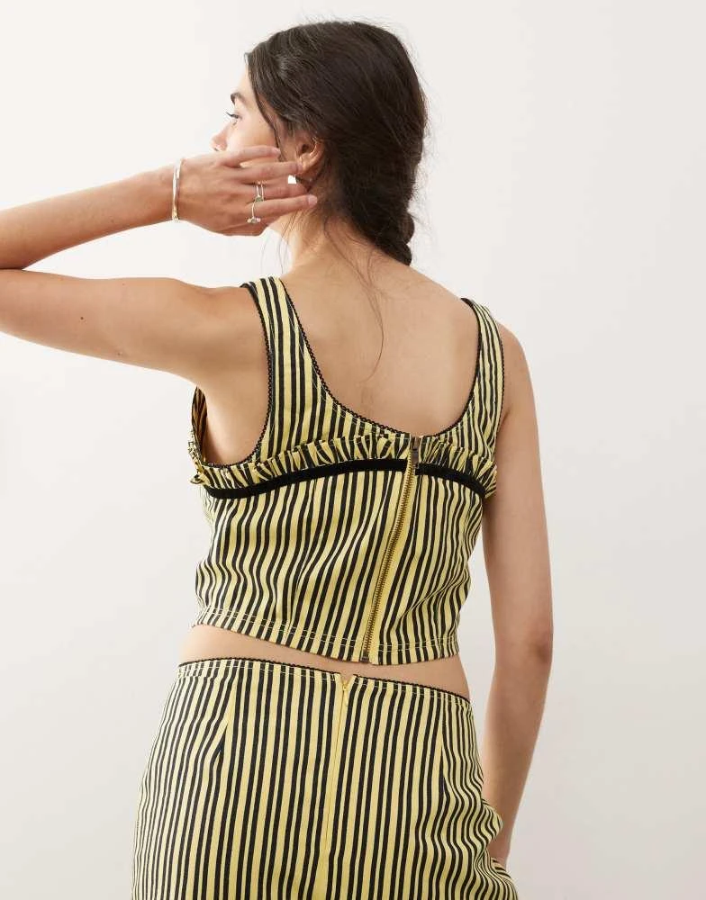 COLLUSION COLLUSION striped top with trim detail co-ord in yellow stripe 4
