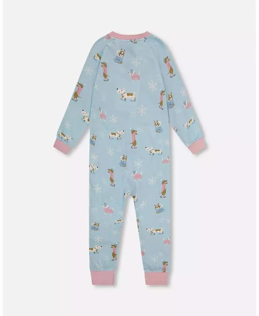 Deux par Deux Girl Cotton Interlock One-Piece Pajama Blue Dog Print - Toddler|Child 3
