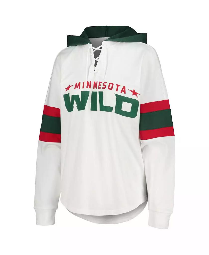 G-III 4Her by Carl Banks Women's White, Green Minnesota Wild Goal Zone Long Sleeve Lace-Up Hoodie T-shirt